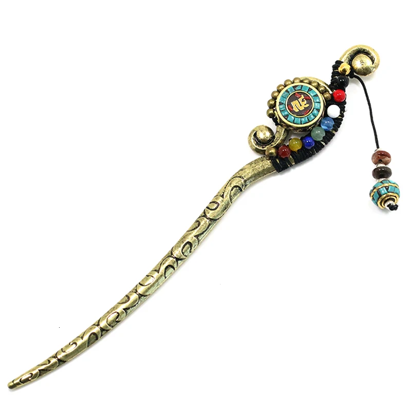 Этническая ручная работа этнический тотем палочка для волос из бронзового