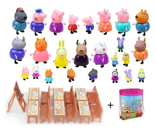 25 pcs B Оригинальная игрушка Peppa, Свинка Джордж, фигурки, кукла Peppa, друзья, любовь, обучение, классная сцена, развивающие игрушки, Детский Рождественский подарок - Цвет: 25 pcs B