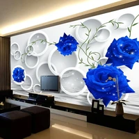 3d stereo circle blue roses mural wallpaper living room tv sofa bedroom home decor background painting self adhesive 3d stickers