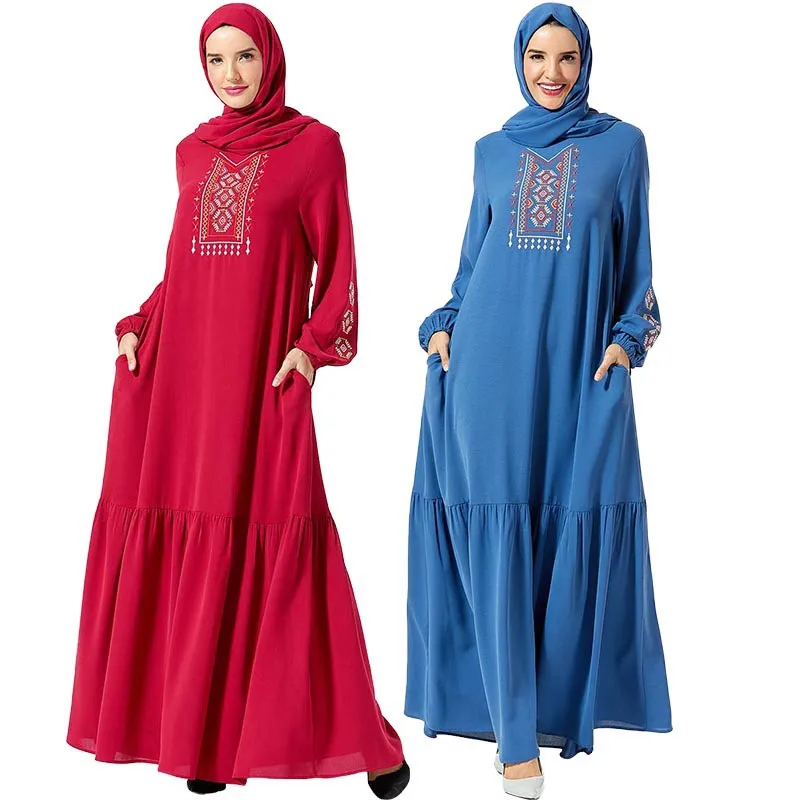 Женское платье Кафтан абайя красного цвета Дубайский хиджаб мусульманское в