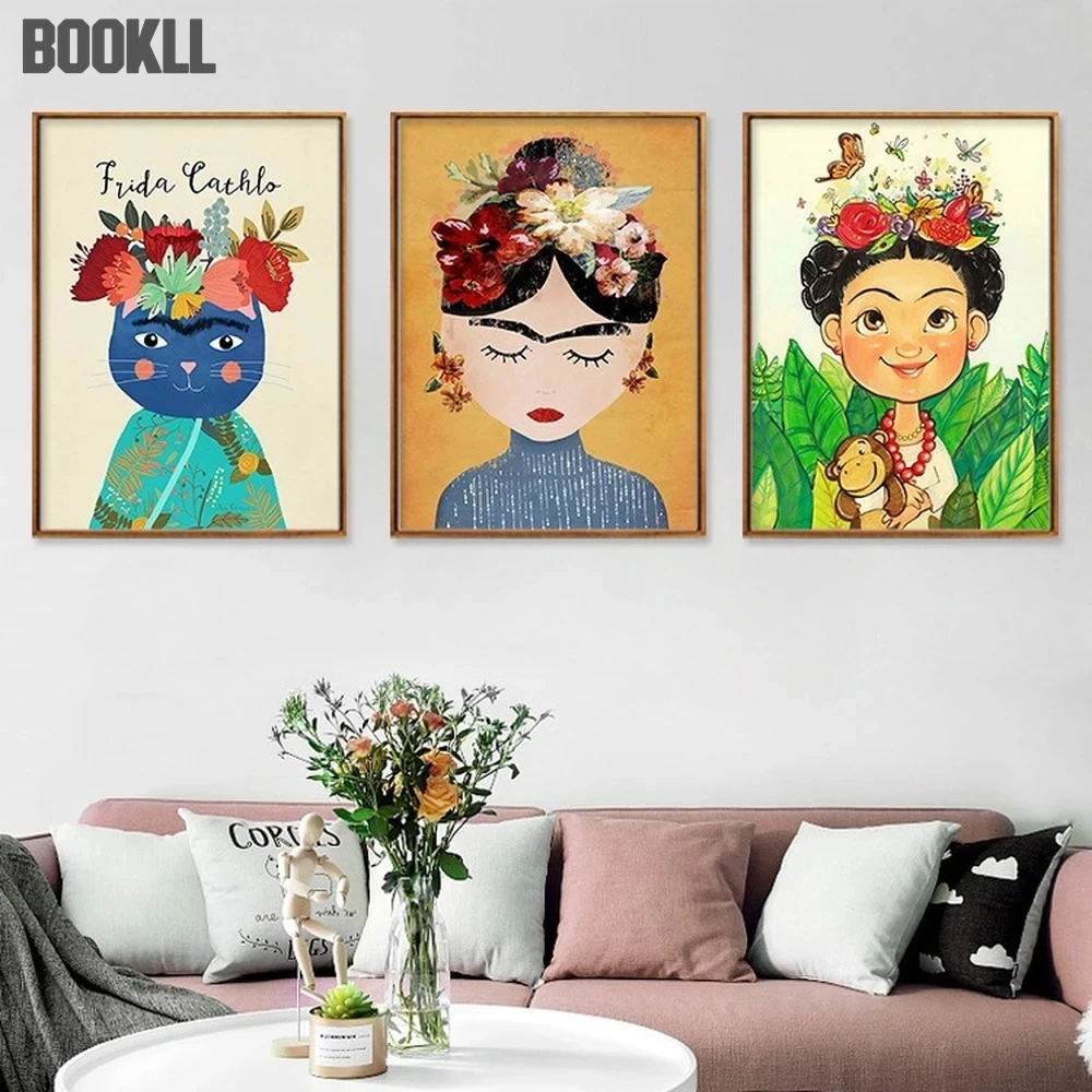 

Color Cartoon Girl Portrait Decorative Painting Cute Cat Flower Butterfly Wall Canvas Poster Bedroom Hanging Pictures Home Decor