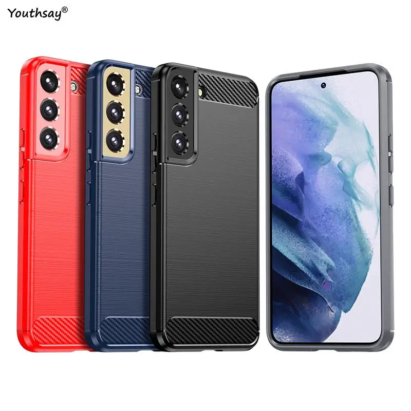 For Samsung Galaxy S22 Case For Samsung Galaxy S22 S21 Cover Soft Silicone Carbon Fiber Phone Bumper For Samsung Galaxy S22