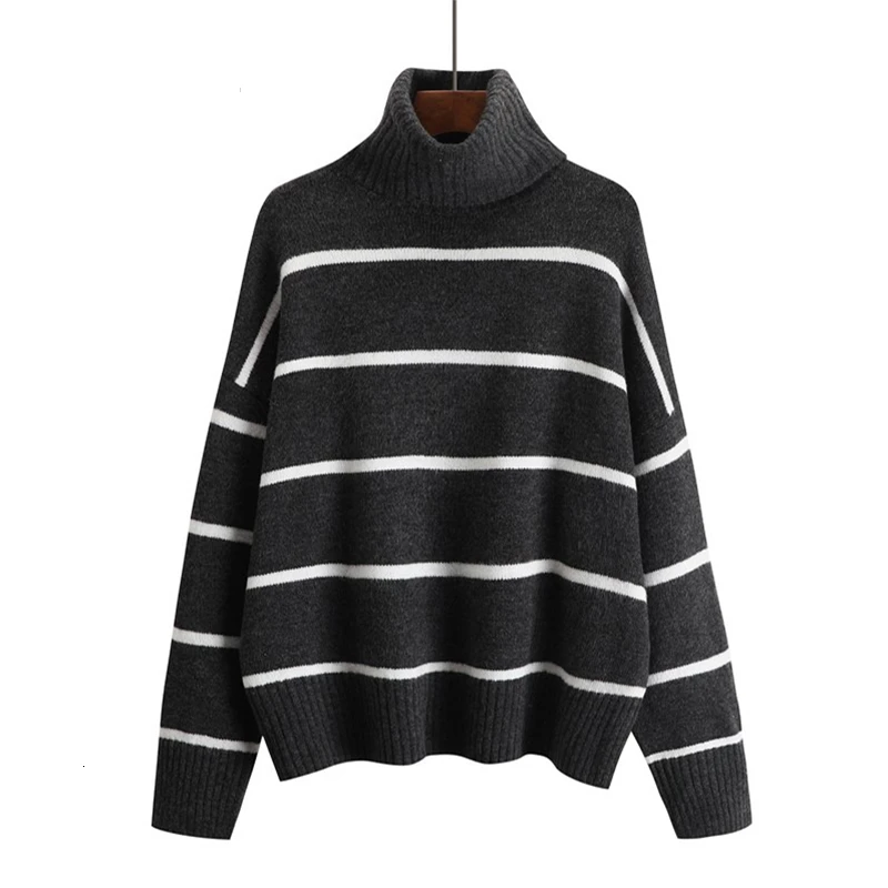 Autumn Winter Women Casual thick Sweater 3 Colour Turtleneck Computer Knitted Striped Pullovers Loose Office Lady Top | Женская одежда
