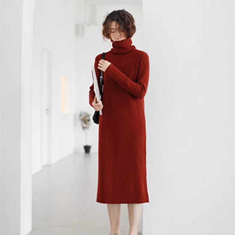 IClosam осенне зимнее женское трикотажное платье свитер с высоким воротом платья