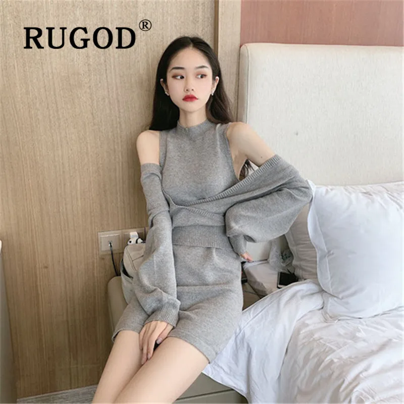 RUGOD 2019 Новое Осеннее поступление женское платье-свитер с круглым вырезом длинным