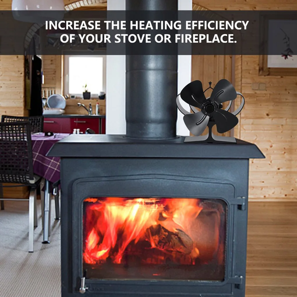

Black Fireplace 4 Blade Heat Powered Stove Fan Log Wood Burner Eco Friendly Quiet Fan Household Efficient Heat Distribution