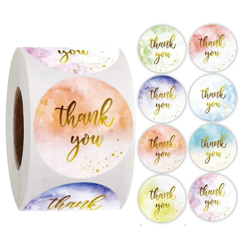 

50-500pcs round thank you stickers 1inch seal label paper roll packaging handmade Stationery Stickers For Wedding Party Decor