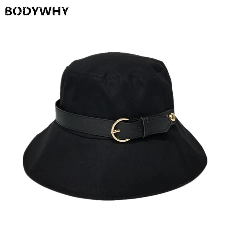 

Hat Summer Female Big Eaves Shade Fisherman Hat Belt Basin Hat Tide Leisure Fashion Wild Travel Sun Hat Solid Color