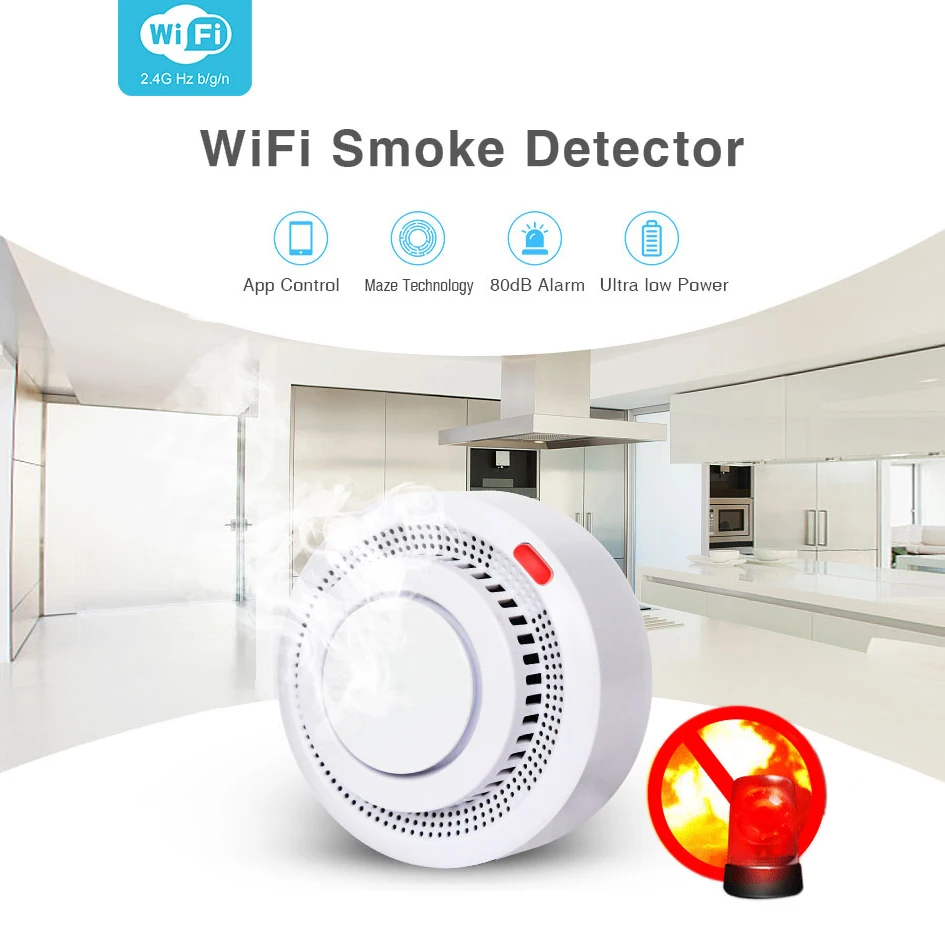 Детектор дыма AVATTO Smart WiFi датчик температуры с пожарной сигнализацией система