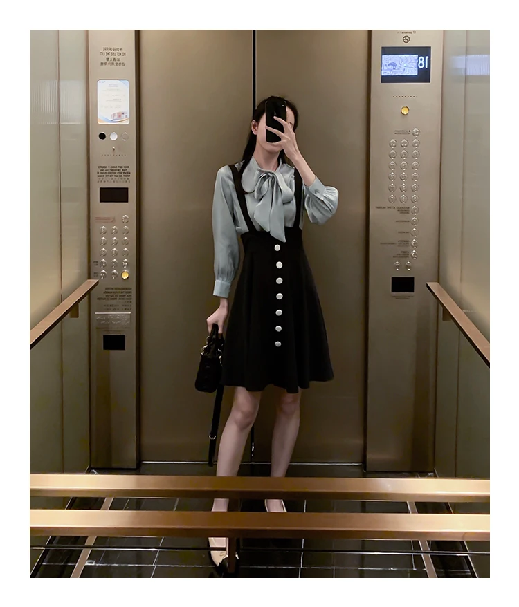 Женская Однотонная рубашка с рукавами-фонариками бантом и кисточками юбка на