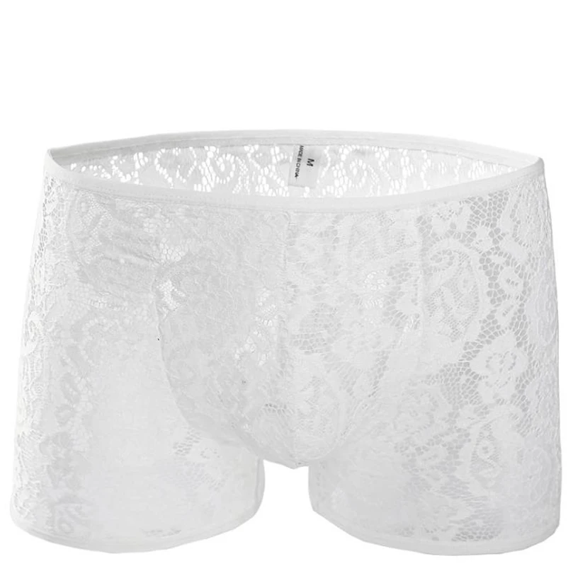 Кружевное Стильное мужское Прозрачное нижнее белье черные и белые боксеры