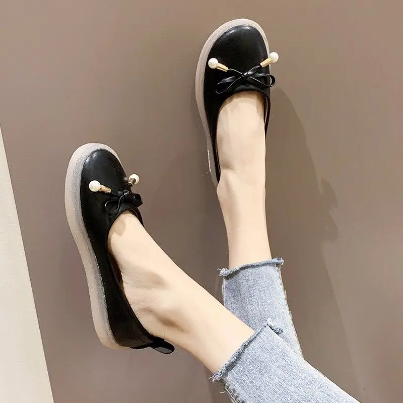 

PU Leather Shallow Women's Ballet Flats For Women Slip On Autumn Casual Shoes Woman Solid Soft Bottom Dancing Footwear