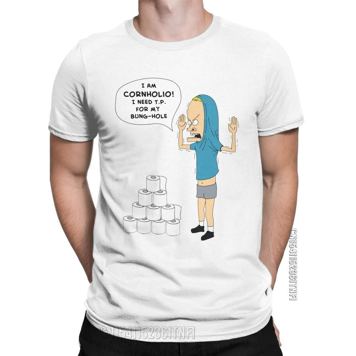 

Cornholio Needs T.P. T Shirts For Men Cotton Funny T-Shirt Crewneck Beavis And Butt-Head Tees Classic Clothing Printed