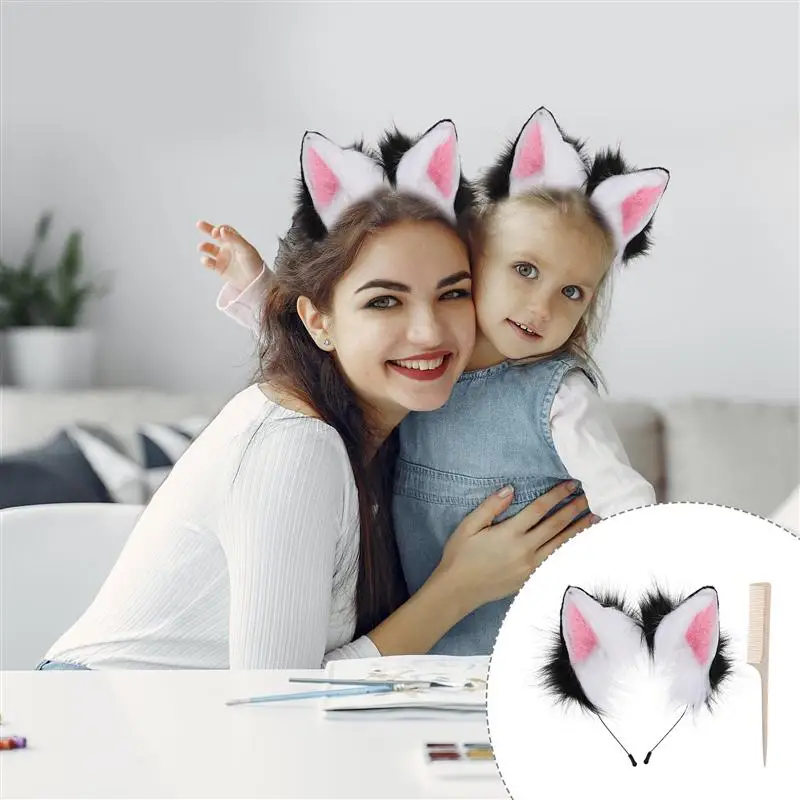 

Faux Fur Fox Ears Headband Hair Hoop with Comb Cosplay Party Costume Accessories