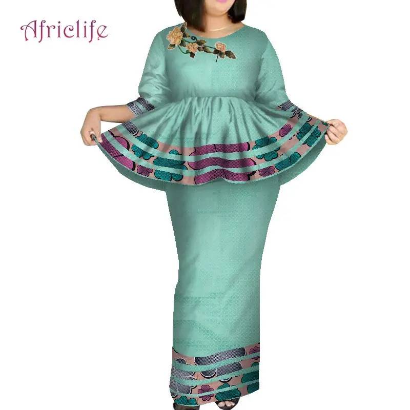 Robe Fabric African Women Skirt Suit Plus Size Pleated Summer Popular Softer  Two Pcs  African Dresses for Women Sets WY7891