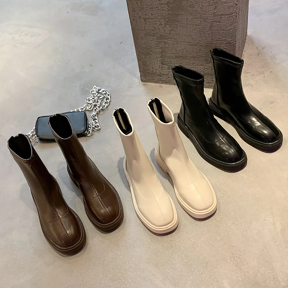 

Ботинки женские на платформе, с круглым носком, на молнии