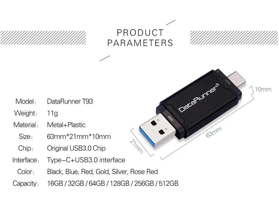 USB флеш-накопитель DataRunner type C, USB флешка, 3,0, 512 ГБ, 256 ГБ, 128 ГБ, 64 ГБ, 32 ГБ, внешний накопитель, флешка для type-C/PC