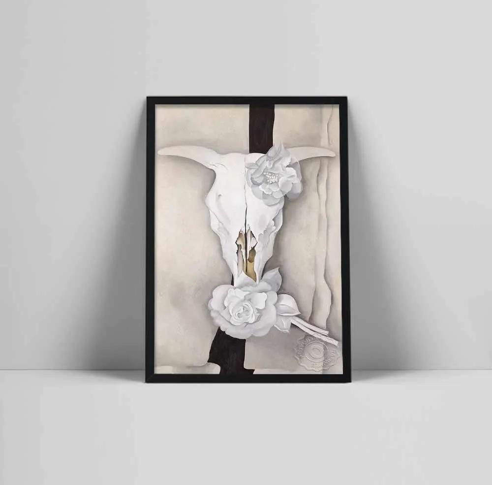 

Cow's Skull with Calico Roses By Georgia O'Keeffe 1989 Los Angeles County Museum Exhibition Poster Canvas Painting Wall Pictures