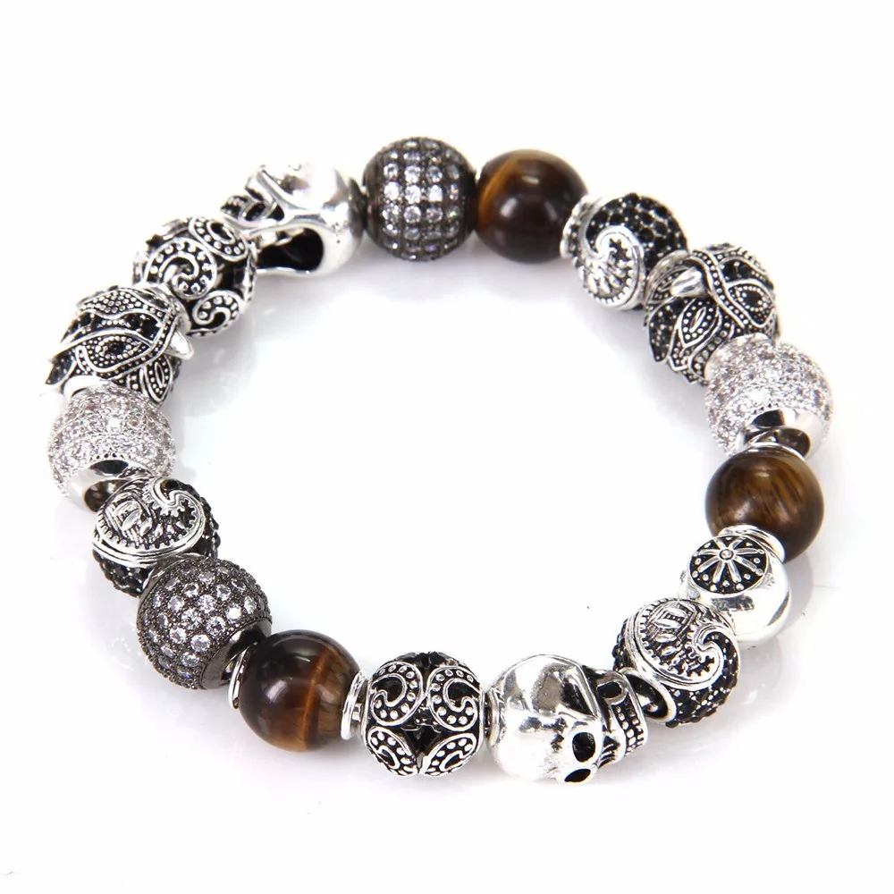 Браслет из бусин Thomas Style KM с орлом тигровым глазом совой черепом маори бусинами