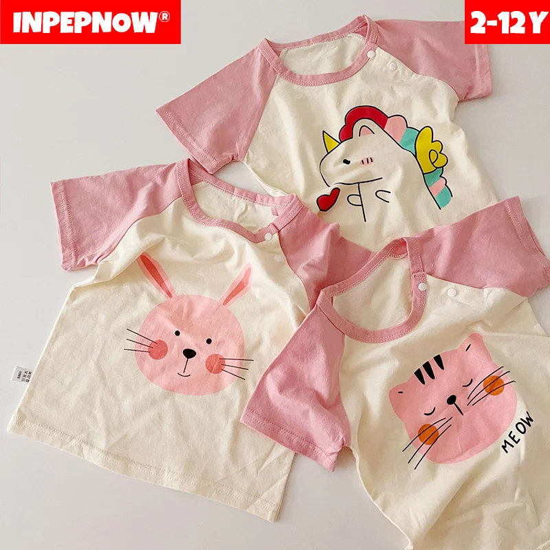 

INPEPNOW 2022 Cartoon Girls Boys T-shirts with Short Sleeves Top Cotton T Shirt Young Children Clothes Girls Camisetas 2-12Y 116
