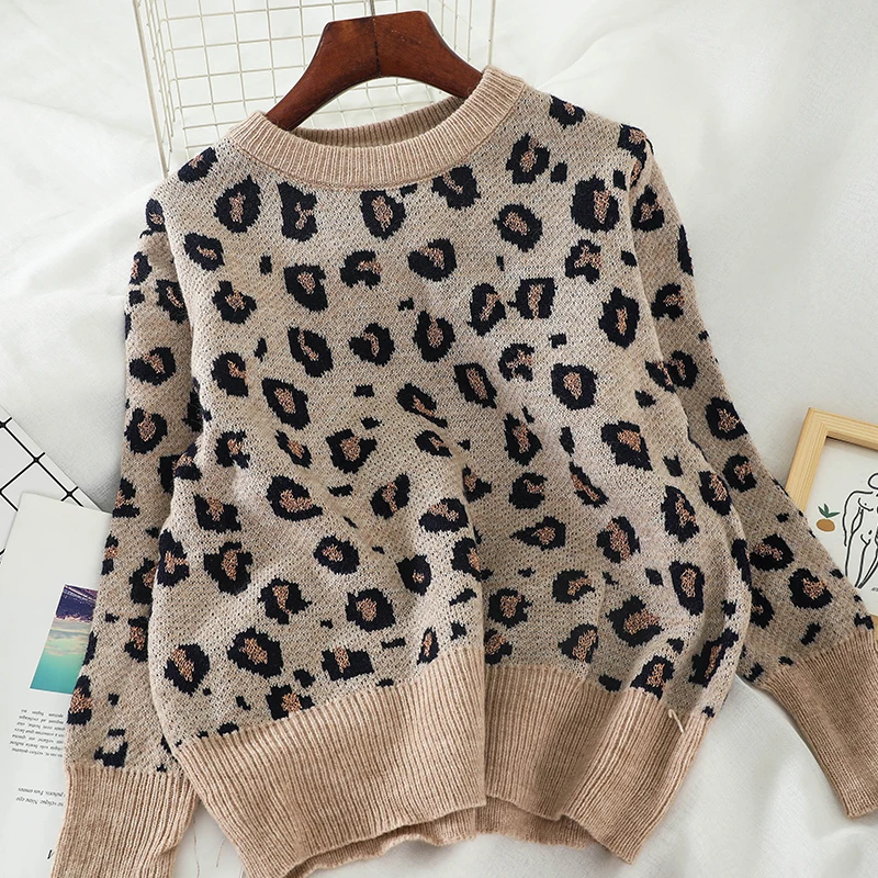 Gaganight Леопардовый Модный женский свитер осень зима длинный рукав пуловер с