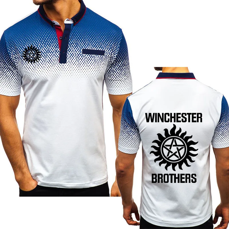 

Men's Short Sleeve Winchester Car Logo Summer Mens Short Sleeve casual male Cotton Fashion Mens Polo shirt