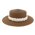 Новая летняя винтажная женская Соломенная фетровая шляпа в стиле джаз, Женская Повседневная шляпа с широкими полями, Панама, шляпа от солнца с жемчужинами, аксессуары