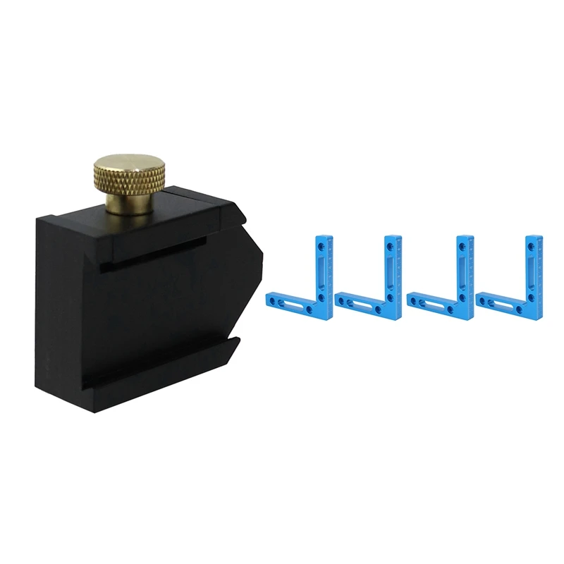 

1 Pcs Scriber Steel Ruler Positioning Block & 4 Pcs Aluminium Alloy 90 Degree Positioning Squares Right Angle Clamps