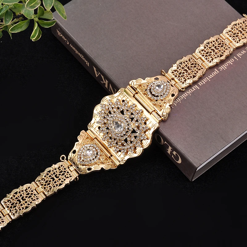 Свадебные украшения в форме капли воды Стразы золотые марокканские кафтан ремни