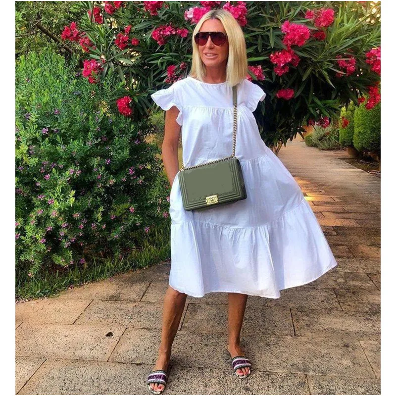 

Women Dresses Summer 2020 New Shrimp Print Loose Casual Dress Butterfly Sleeved Mid Long Sweet Holiday Dress 2XL Women Robe