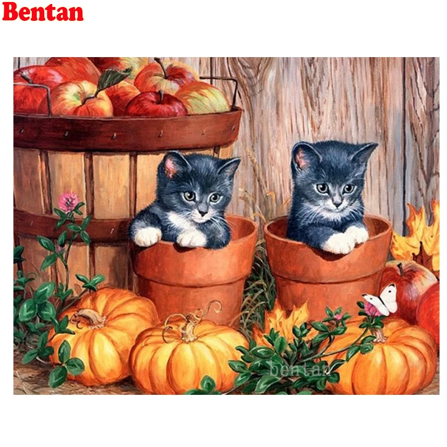 

DIY Diamond Painting Cat Pumpkin Apple Picture Diamond Embroidery 5D Mosaic Diamond Needlework Cross Stitch Puzzle Decoration