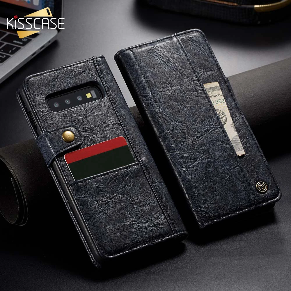 KISSCASE кожаный чехол-книжка с отделением для карт чехол samsung S10 S7 S8 S9 Бизнес Ретро
