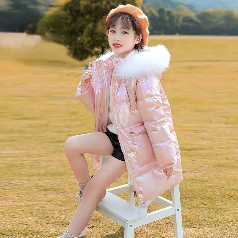 Ropa acolchada para ni&ntilde;as, abrigo de algod&oacute;n a la moda, de cuero brillante, lavado, E02, 2022-1