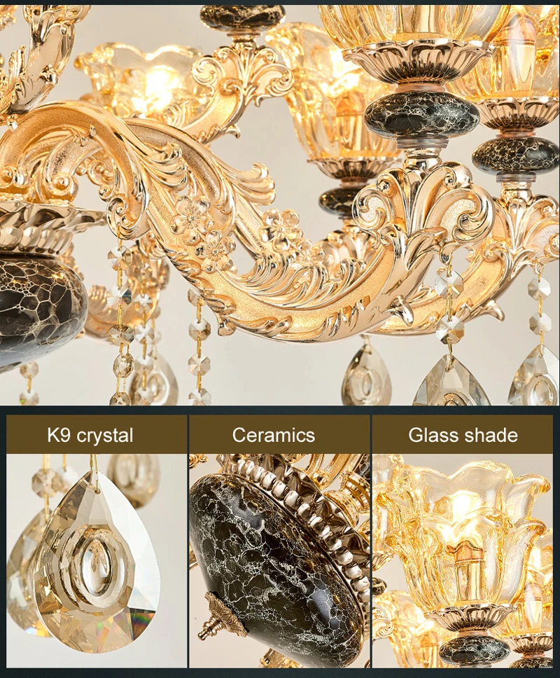 

European Living Room Chandeliers Atmosphere Home Ceramic Hanging Lamps Hall Restaurant Simple Lights Hotel Crystal Chandeliers