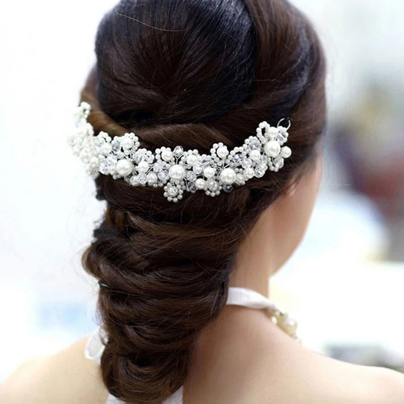 

Women Hair Accessories Pearl Flower Crystal Rhinestone Hairpins Wedding Bridal Hair Comb Hair Clip Headdress Jewelry Gift 2021