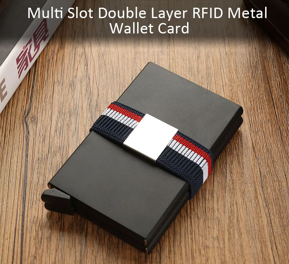 DIENQI, двойной металлический чехол, мужские кошельки, синий, анти-Rfid, блокировка, карта, кошелек, сумка для денег, мужской короткий, всплывающий, волшебный кошелек, маленький кошелек