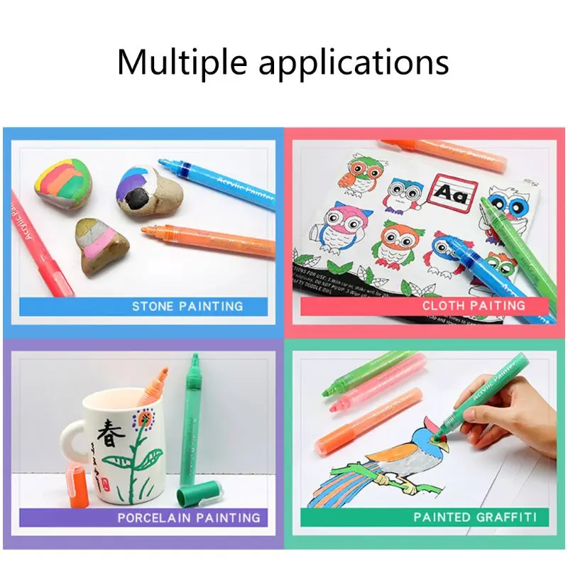 

12 Colors Fine Tip Washable Acrylic Paint Markers for Ceramic Glass Wood Canvas Scrapbooking Kids Crafts
