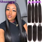 Перуанские прямые пряди с закрытием 4x4 кружева с пряди 3 пряди с закрытием Shuangya 100% Remy человеческие волосы