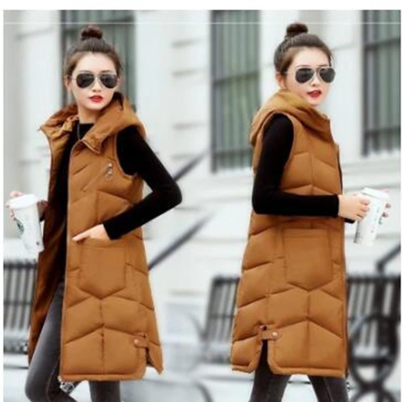 

Brieuces Autumn winter vest women 2020 cotton-padded warm thicken long woman vest female hooded parka jacket waistcoat plus size