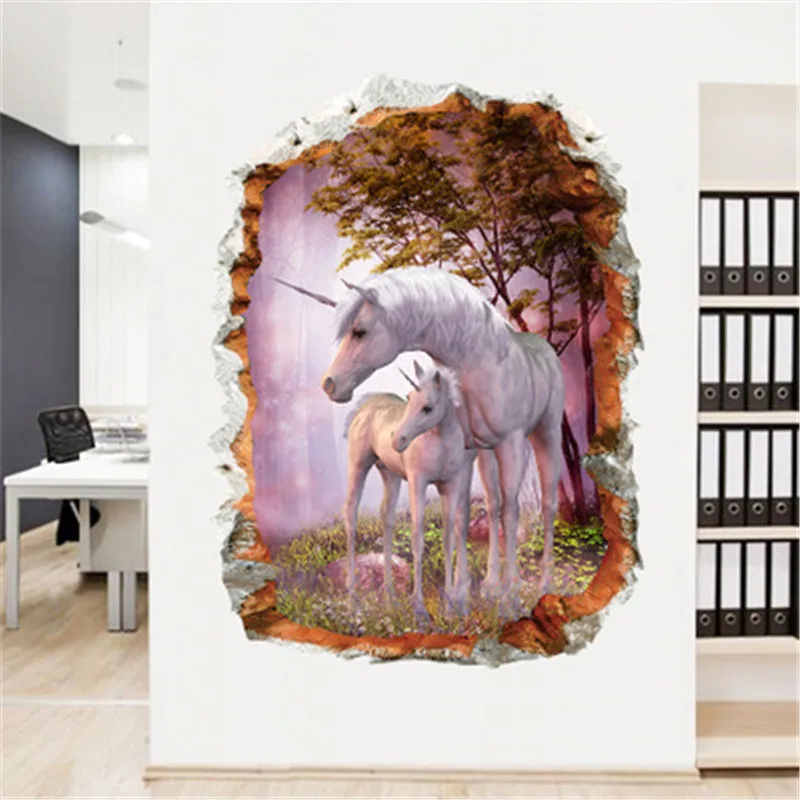 3D Forset Единорог наклейки на стену для детской комнаты домашний Декор Гостиная