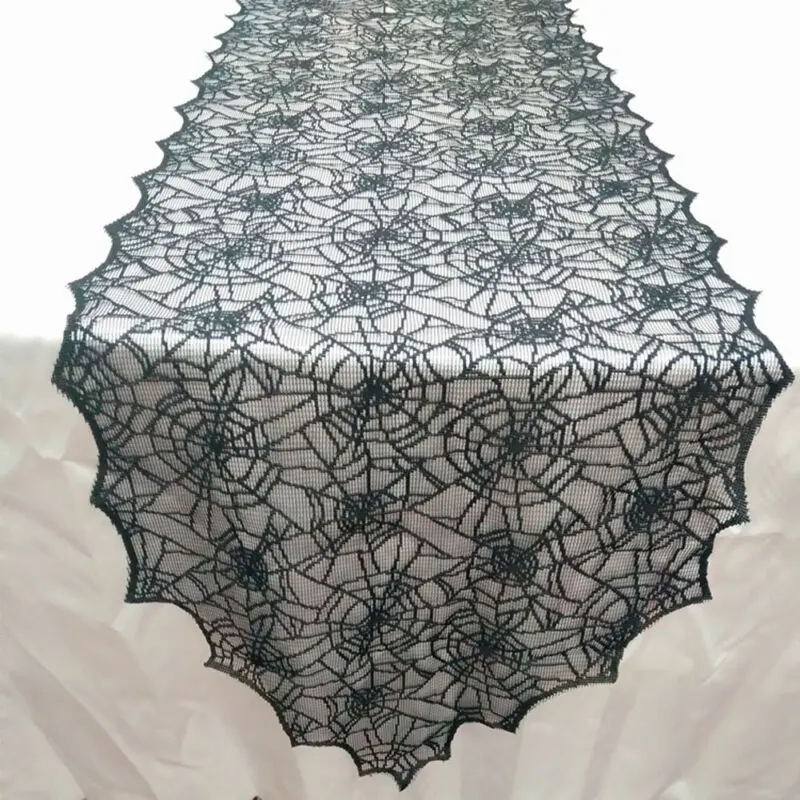 Украшение на Хэллоуин Настольная дорожка Черная кружевная скатерть в виде