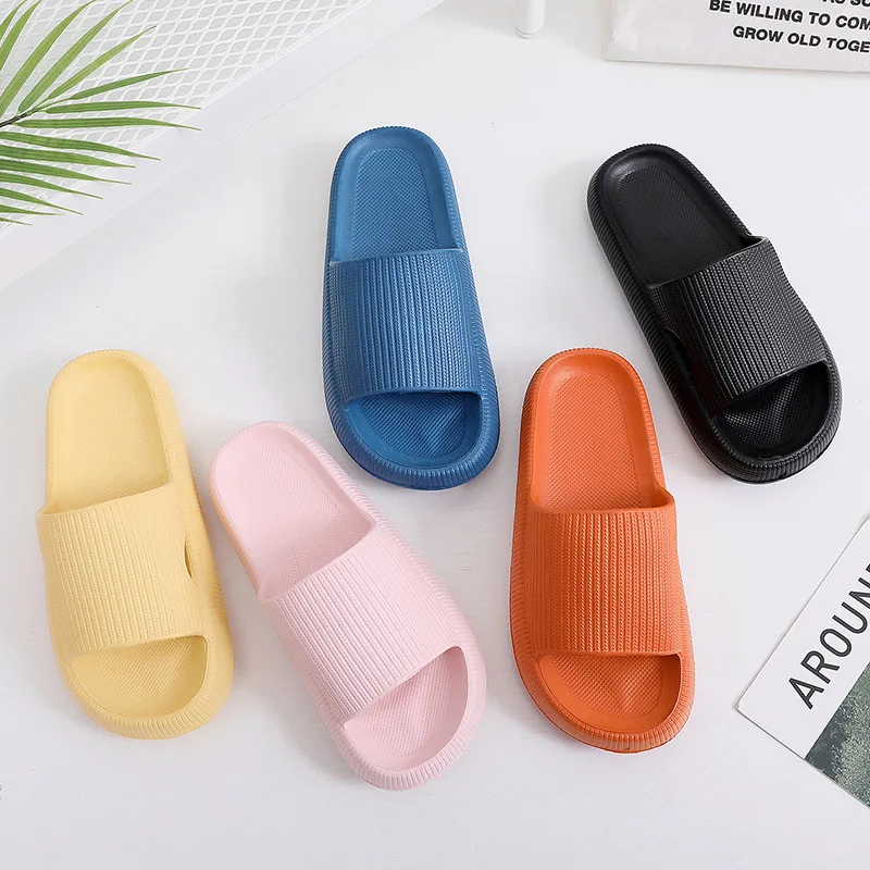 

Men and Women Slippers Summer Thicken Bathroom Shoes Shower Slippers Solid Color Home Indoor Shoes Eva Non-slip Beach Slides