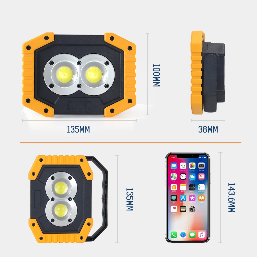 저렴한 COB 휴대용 스포트라이트 슈퍼 밝은 Led 작업 조명 20W 18650*2/AA * 4 야외 캠핑 램프 Led 손전등에 대 한 충전식