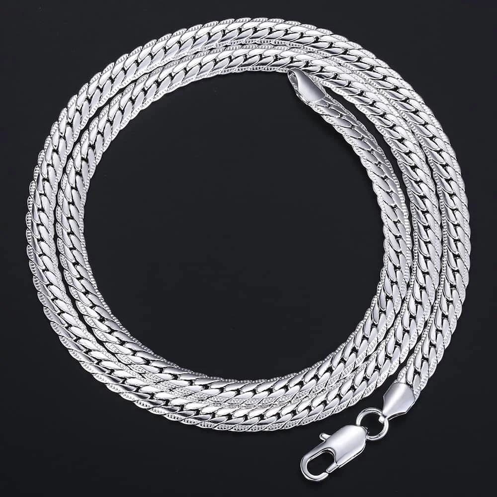 Ожерелье унисекс 6 мм женское мужское набивное звено кубинское заполненное белым