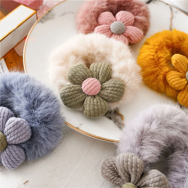 Новая милая плюшевая повязка для волос кольцо зимние мягкие с цветком на