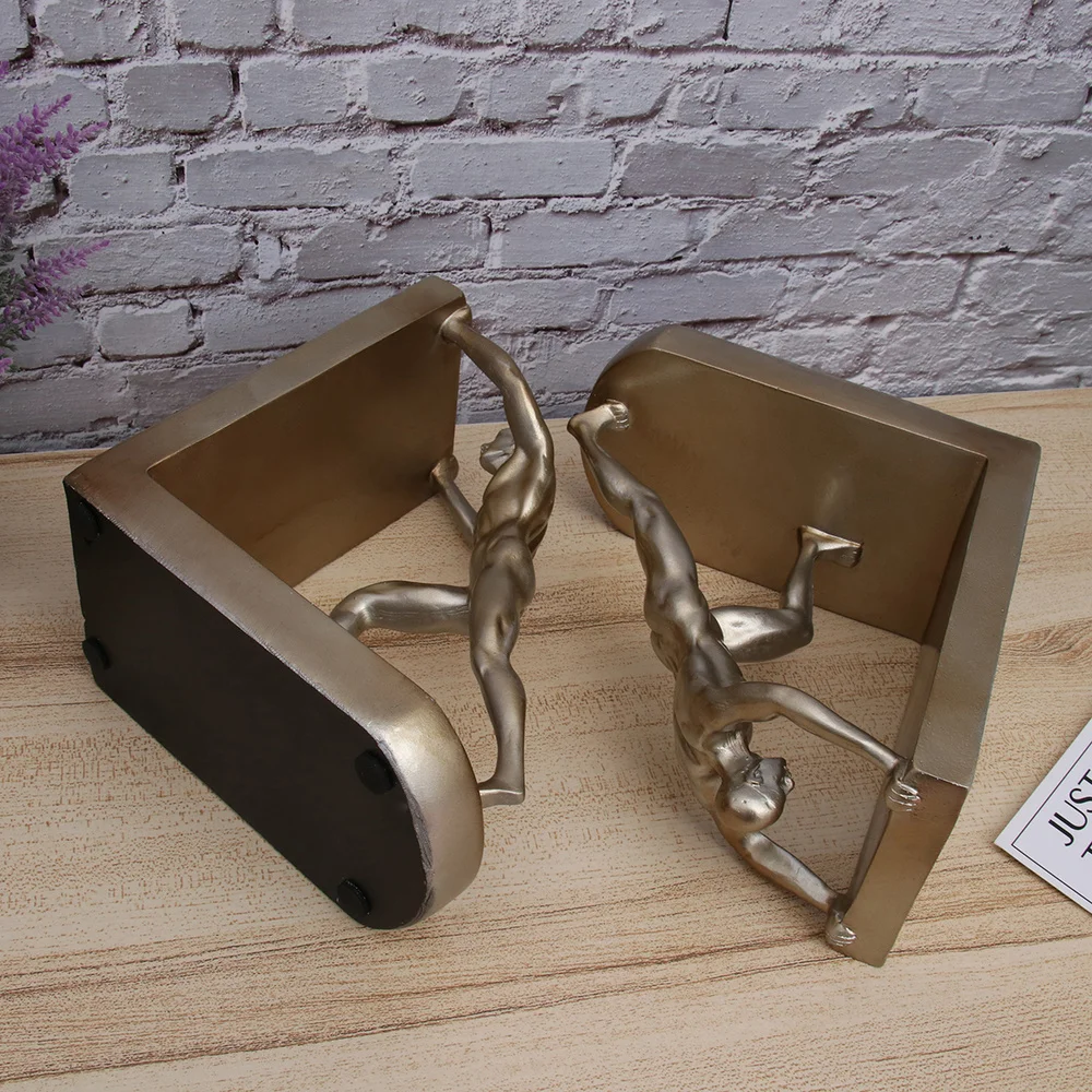 

1 Pair Vintage Bookends Creative Sports Man Push Book Stand Home Office Decoration Desktop Ornaments (Golden)