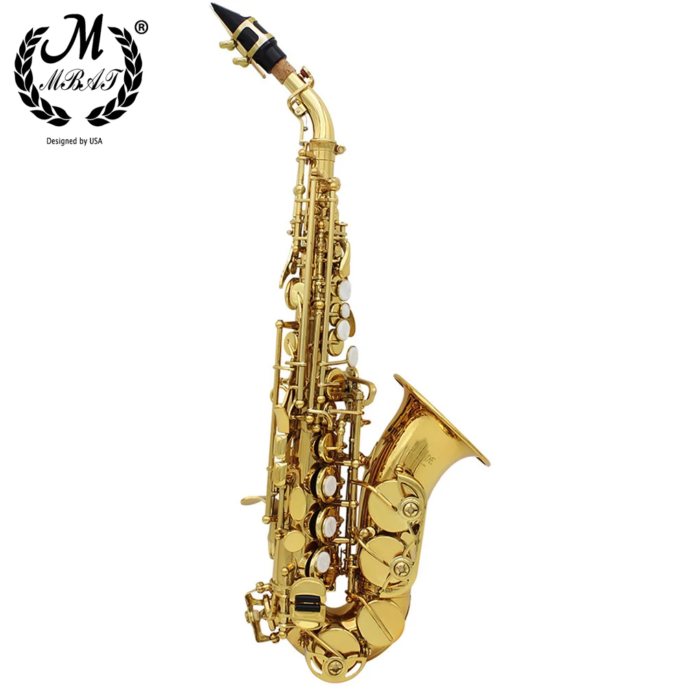 

M MBAT Bb Soprano Saxophone Brass Lacquered Gold B Flat Sax Woodwind Musical Instrument With Case Mouthpiece Gloves Accessories
