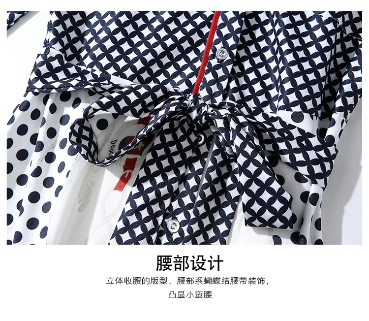 

2020 Spring Fashion Runway Dot Printed Dress Women's Long Sleeve Belted Vintage Print Dress
