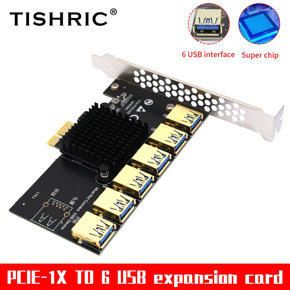 

TISHRIC PCIE Multiplier PCIE 1X To 6 Slot USB Expansion Card USB3.0 Riser 009s 010 Extender Converter For BTC Miner Mining