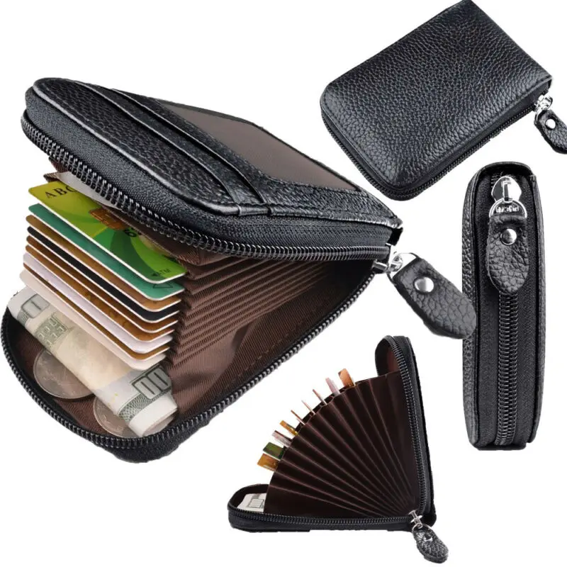 

Классический мужской бумажник из натуральной кожи с RFID-блокировкой, держатель для кредитных карт, кошелек на молнии с 3 карманами